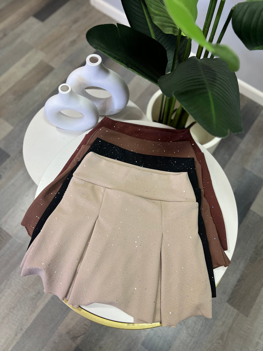 Falda short brillos tableada